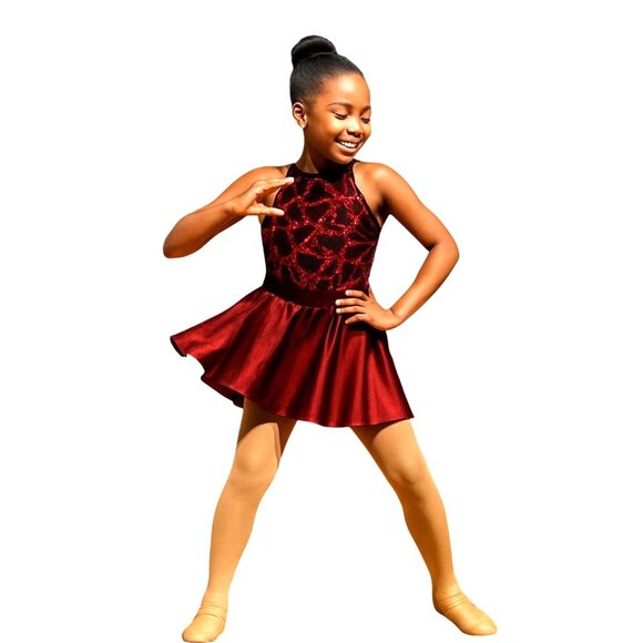 Revolution Dance Costume Fiesta 19710 Childs M Halter Dress Red Fringe Black - Picture 1 of 8